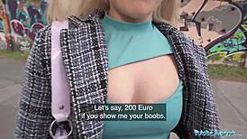 Public agent seduces blue-eyed British blonde for a wild ride with a massive Czech cock in public