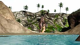 Big black man dominates horny ebony on savage island beach