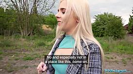 Public agent seduces blue-eyed British blonde for a wild ride with a massive Czech cock in public