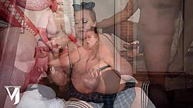 Mistress Bunny De La Cruz dominates BBW sub Veronica Jasmine while sucking Don Prince BBC