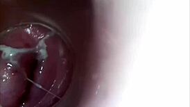 damn! camera inside her pussy with huge dildo insertion