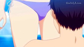 look at this linda chica rubia on the beach in hentai