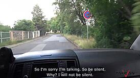 dirty brunette takes cock in ass in pickup van backseat 😈