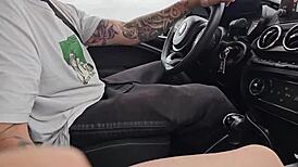They find me giving a blowjob to my stepbrother in the car cum mouth