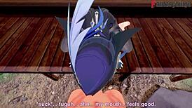 clorinde giving a blowjob in genshin impact fantasy