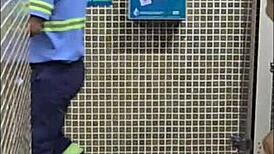 wild sex in the bus terminal bathroom with bareback action