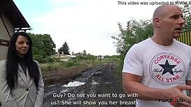 dirty brunette takes cock in ass in pickup van backseat 😈