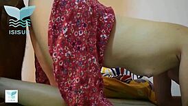 Real couple cuckold! Beautiful blonde in red skirt squirts first time.