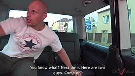 dirty brunette takes cock in ass in pickup van backseat 😈