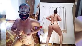 mirella delic does a sexy personalized striptease, ripping clothes off.