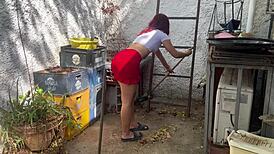 Came home, saw stepdaughter washing in skirt, couldn't resist her big ass! 😍