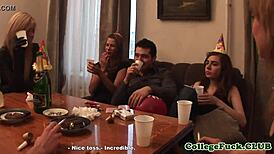 teens getting wild at a university group party with flashing