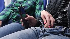 remote controlling teen orgasm on public train