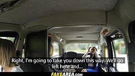 Lesbians experience intense orgasms licking wet pussies in a car