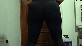 mature latina milf squats in tight leggings and lingerie during solo web chat