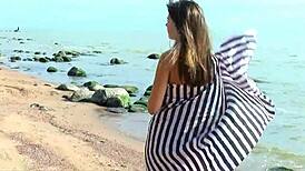 cristelle gets off on the beach with dirty finger play