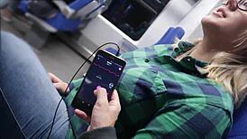 remote controlling teen orgasm on public train