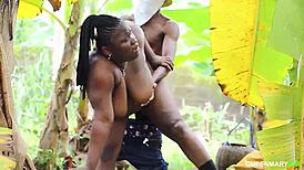 Ebony Neighbor Bent Over for Outdoor Doggystyle Creampie