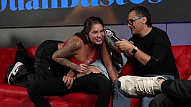 Sara Blonde bangs a fan with huge cock as cuckold husband watches on Juan Bustos Show