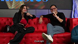 Sara Blonde bangs a fan with huge cock as cuckold husband watches on Juan Bustos Show