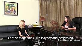 Blonde Agent Licks Huge Tits