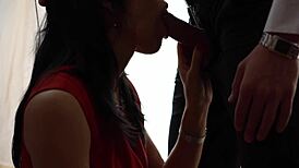 Amateur Deepthroat From Hot Wife In Red Dress, Sucking Monster Cock Until Cum In Mouth