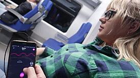 remote controlling teen orgasm on public train