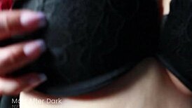 Sensual ASMR massage on big natural tits with oil and lotion.