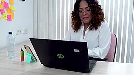 Milf teacher ebony seduces virgin nerd for interracial classroom banging. Does she swallow his cum?