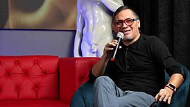 Sara Blonde bangs a fan with huge cock as cuckold husband watches on Juan Bustos Show