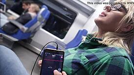 remote controlling teen orgasm on public train