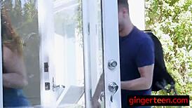 petite ginger babe bounces her ass for camera