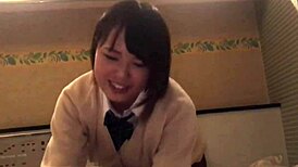 Hey, check this Japanese teen with big tits giving a blowjob