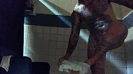 Stroking This Big Tattooed White Dick In The Shower
