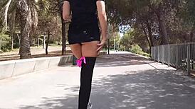 public squirt session unfolds on a sunny beach