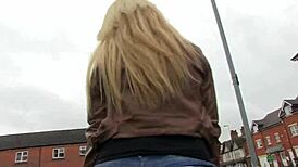 Busty Eager Chick Masturbates in Car Waiting for Action Outdoors