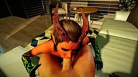 Demon girl with toxic green eyes blows me in wild pov