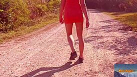 Red Black Mix Sexy Walk With Shaved Pussy Flashing