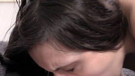 Hot Brunette Sucks Big Dick Sloppily