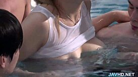 Asian amateurs engage in hardcore group banging, with the girl at the center of a gangbang frenzy.