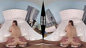 rebecca vanguard lays back for missionary with her hairy pussy on display.