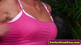 Passionate british girlfriend sucks boyfriend loudly until facial