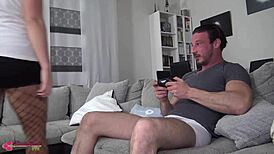 you can't resist giving your sweet stepsister a blowjob in fishnets, ending with cum in mouth