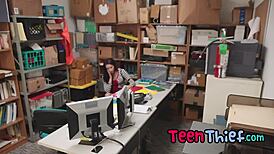 Hot teen thief punished by security guard.