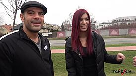 Cigarette break turned wild for shy redhead, GOT FUCKED HARD by stranger in van!