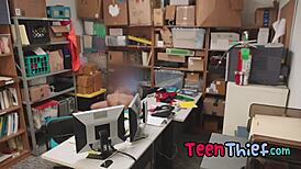 Hot teen thief punished by security guard.