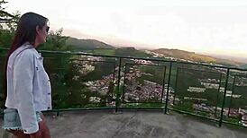 Beautiful tits flash at tourist spot