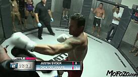 brunette model receives facial after intense fight.