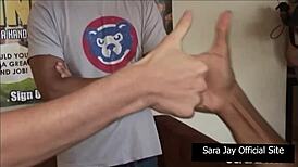 Sara and Jessie team up for a steamy hand and head combo with a big cock.