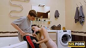 Russian Brunette Stepsis Confrontation in Bath Leads to Quick Fuck